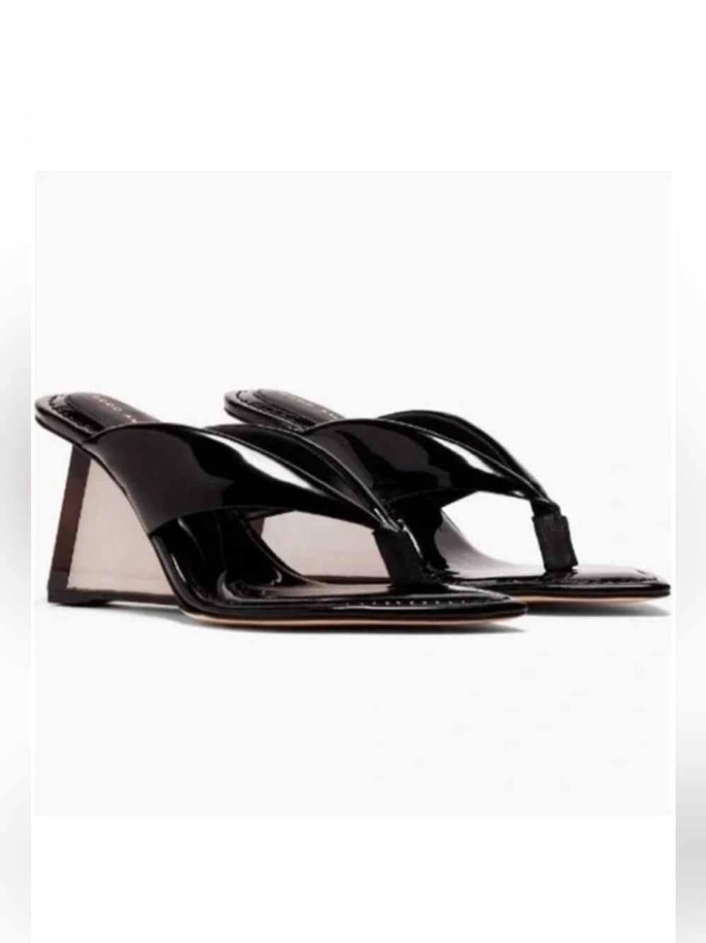 NIB Good American Cinder-f*cking-rella Black Patent Wedge Sandals 7
